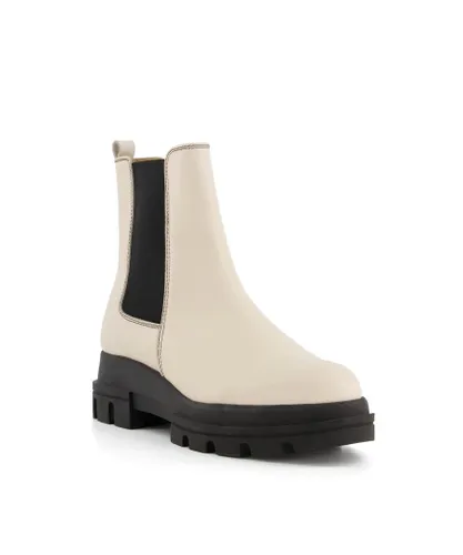 Dune London Womens Ladies Provenses - Leather Chunky Sole Chelsea Boots - Beige Leather (archived)