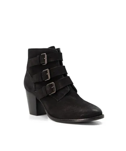 Dune London Womens Ladies Puzzler - Buckled Suede Ankle Boots - Black