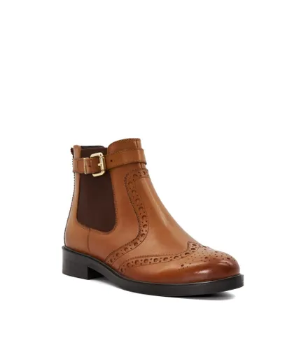 Dune London Womens Ladies Question - Brogue Detail Leather Chelsea Boots - Tan Leather (archived)