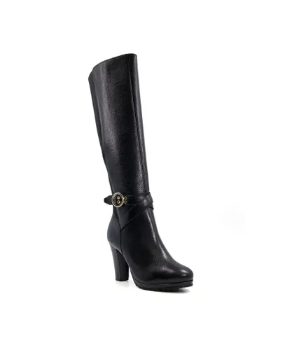 Dune London Womens Ladies SABRENA Buckle-Detail Leather Knee-High Boots - Black Leather (archived)