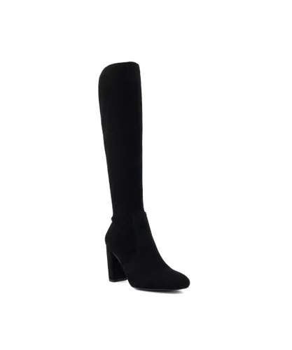Dune London Womens Ladies Safron - Block-Heeled Knee-High Boots - Black Micro Fibre
