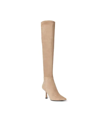 Dune London Womens Ladies Sibella - Flared Heel Knee-High Boots - Taupe Micro Fibre