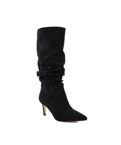 Dune London Womens Ladies Slouch - Ruched Calf-Length Boots - Black Suede