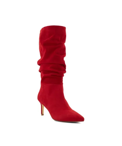 Dune London Womens Ladies Slouch - Ruched Calf-Length Boots - Red Suede