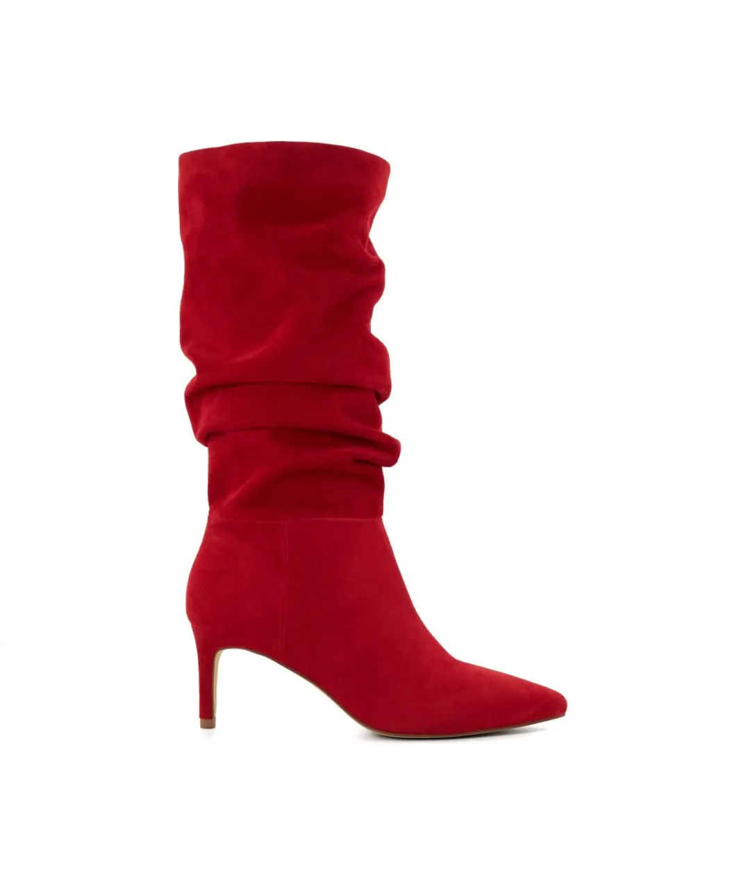 Dune London Womens Ladies Slouch - Ruched Calf-Length Boots - Red Suede