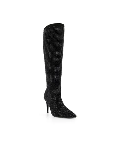 Dune London Womens Ladies Sparkly - Embellished Knee High Boots - Black Suede