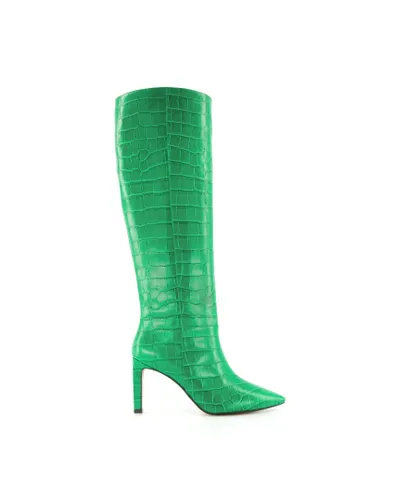 Dune London Womens Ladies Spice - Pointed Stiletto Knee High Heeled Boots - Green Leather (archived)