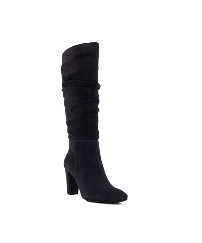Dune London Womens Ladies Stigma - Ruched Block-Heeled Knee-High Boots - Navy Suede