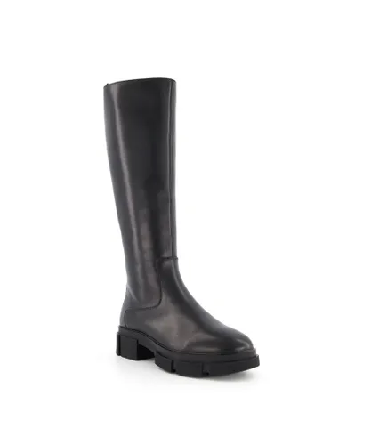 Dune London Womens Ladies Tapioca - Chunky Sole Knee High Boots - Black Leather (archived)