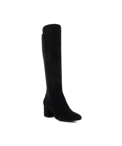 Dune London Womens Ladies Theme - Block-Heel Casual Knee-High Boots - Black Suede