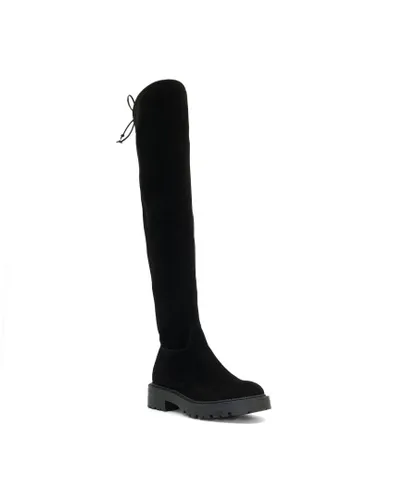 Dune London Womens Ladies THORNE Flat Over-The-Knee Boots - Black Micro Fibre