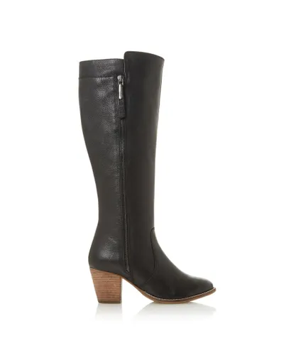 Dune London Womens Ladies TIANA Western Block Heel Knee-High Boots - Black Leather
