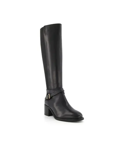 Dune London Womens Ladies Tildings - Ankle-Strap Knee-High Boots - Black Leather (archived)