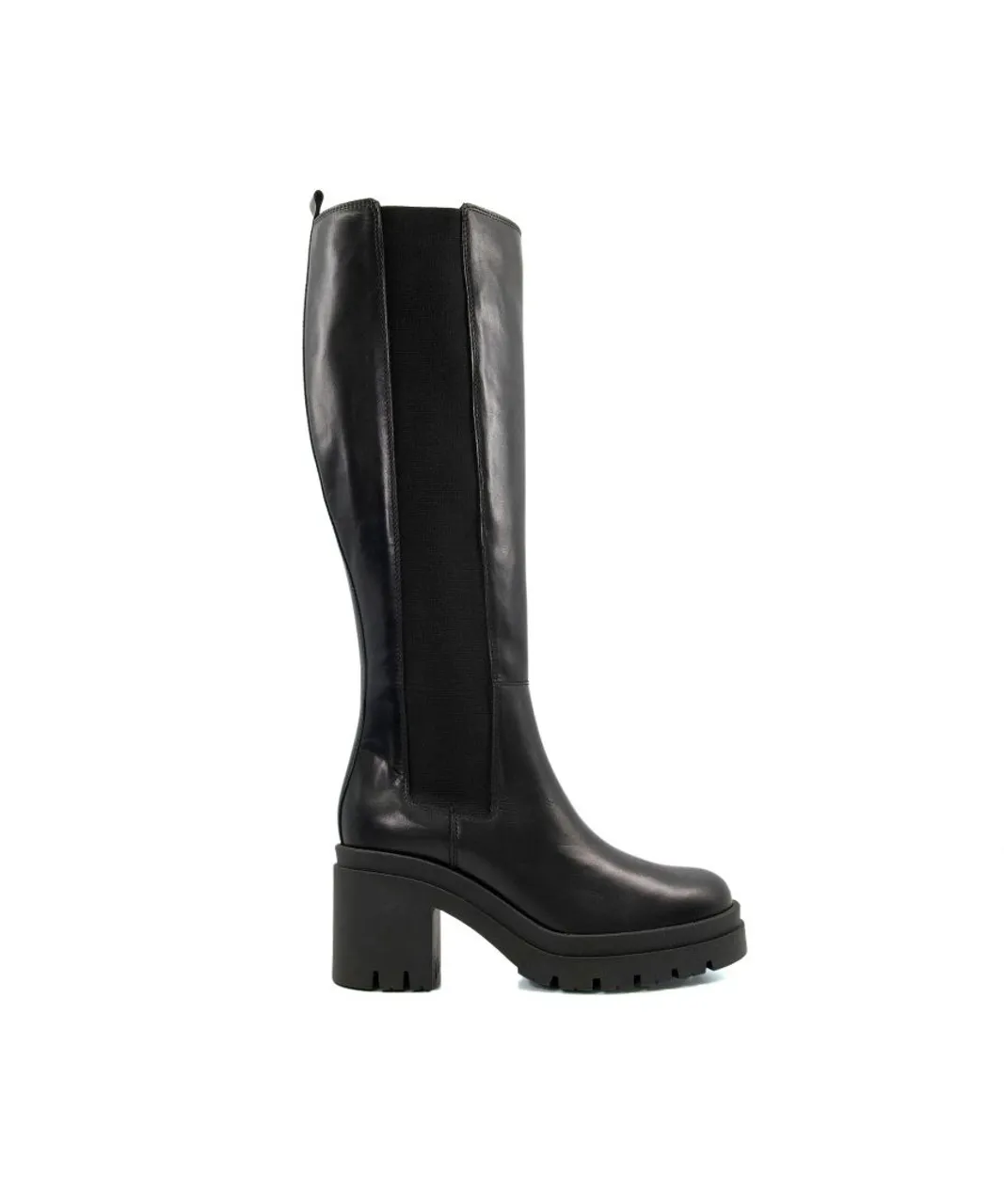 Dune London Womens Ladies Time - Leather Block Heel Knee-High Boots - Black Leather (archived)