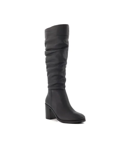 Dune London Womens Ladies TRUCE 2 Ruched Block Heeled Knee High Boots 2 - Black Leather (archived)