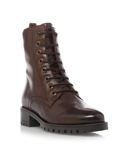 Dune London Womens Ladies WF PRESTONE Wide Fit Lace-Up Boots - Brown Leather (archived)