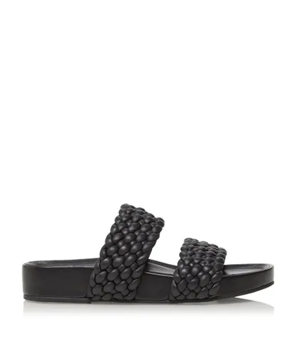 Dune London Womens LAYLOW Padded Woven Strap Sliders - Black Leather
