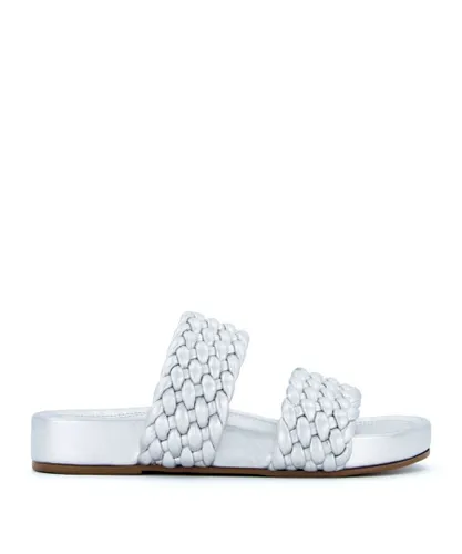 Dune London Womens LAYLOW Padded Woven Strap Sliders - Silver Leather