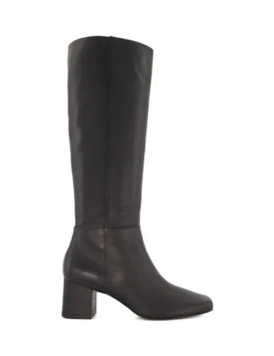 Dune London Womens Leather Block Heel Knee High Boots - 6 - Black, Black