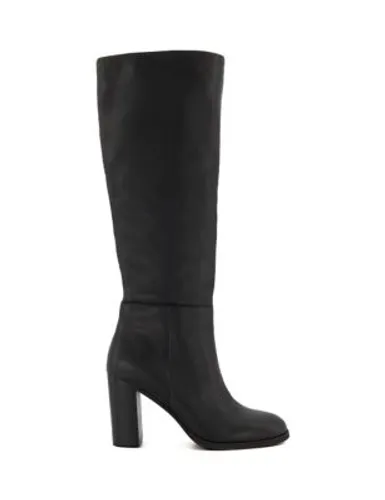 Dune London Womens Leather Block Heel Knee High Boots - 6 - Black, Black