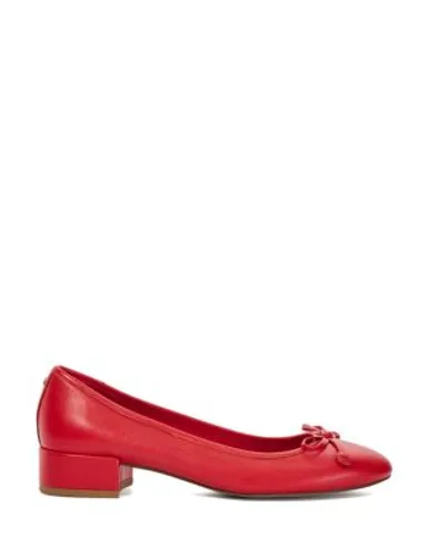 Dune London Womens Leather Bow Slip On Block Heel Ballet Pumps - 4 - Red, Red,Blush