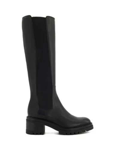 Dune London Womens Leather Cleated Block Heel Knee High Boots - 5 - Black, Black