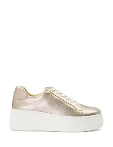 Dune London Womens Leather Lace Up Chunky Trainers - 4 - Gold, Gold,Black,Multi,Silver,White
