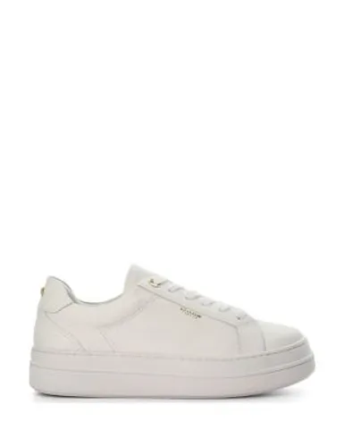 Dune London Womens Leather Lace Up Flatform Trainers - 6 - White, White,Black