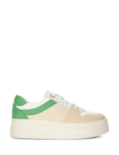 Dune London Womens Leather Lace Up Flatform Trainers - 8 - Green, Green,White