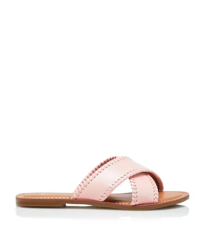 Dune London Womens LINDSY Cross Strap Whip Stitch Sandals - Blush Leather