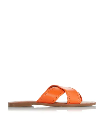 Dune London Womens LINDSY Cross Strap Whip Stitch Sandals - Orange Leather