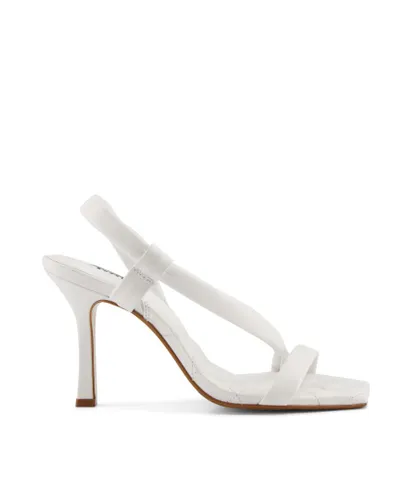 Dune London Womens MARBLED Square Toe Heeled Slingback Sandals - White Leather (archived)