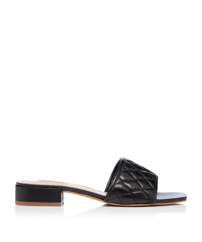 Dune London Womens NOVI Quilted Mules - Black Leather