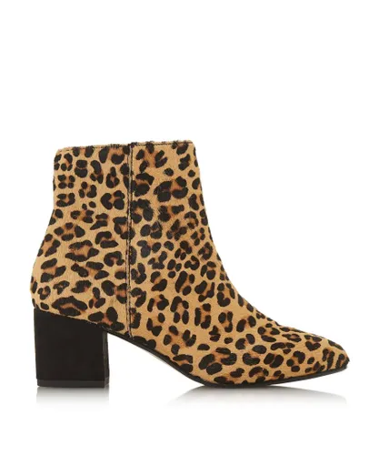 Dune London Womens OLYVEA Mid Block Heel Ankle Boots - Leopard Suede