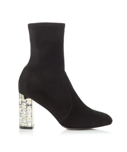 Dune London Womens ORELLA Jewel And Pearl Embellished Heel Ankle Boots - Black Suede