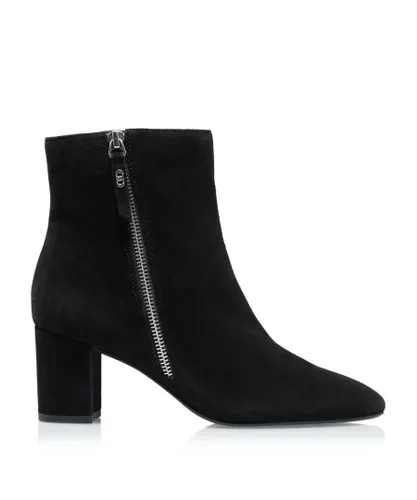 Dune London Womens ORICLE Side Zip Block Heel Ankle Boots - Black Suede