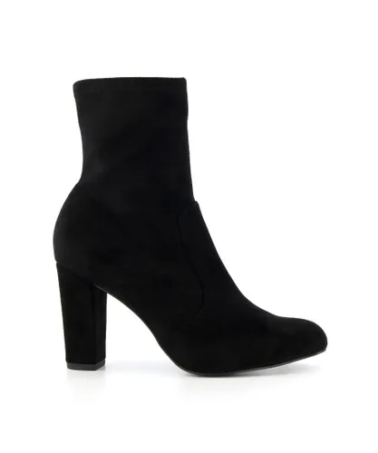 Dune London Womens OTY Stretch Heeled Ankle Boots - Black Micro Fibre