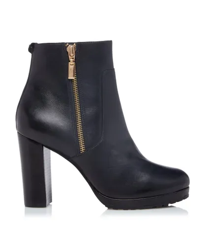 Dune London Womens OTYLIA Side Zip Platform Ankle Boots - Black Leather