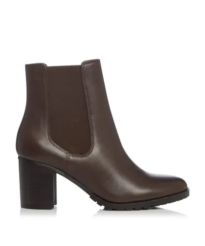 Dune London Womens PARTNIA Cleated Block Heel Chelsea Boots - Brown Leather (archived)