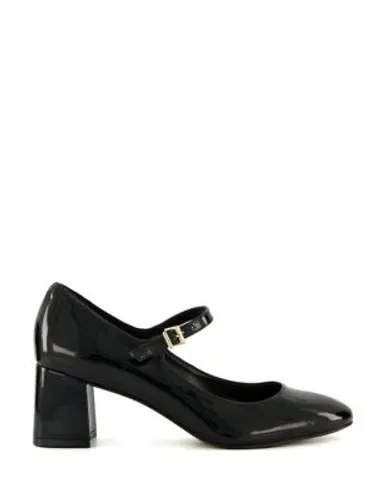 Dune London Womens Patent Block Heel Court Shoes - 6 - Black, Black