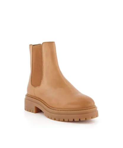 Dune London Womens PAYSLEE Chunky Sole Chelsea Boot - Camel Leather