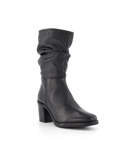 Dune London Womens ROSEMARY Slouched Heeled Calf Boots - Black