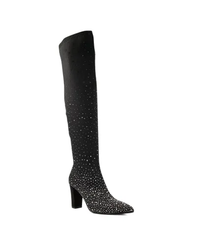 Dune London Womens SCENIC Hot-Stone Embellished Knee-High Boots - Black
