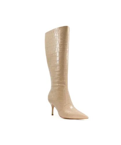 Dune London Womens SPRITZ Croc-effect Leather Knee-High Boots - Taupe (archived)