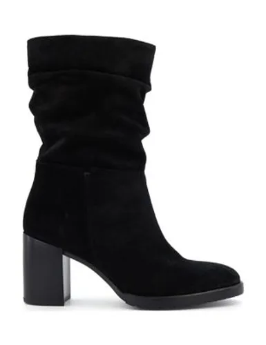 Dune London Womens Suede Block Heel Round Toe Boots - 6 - Black, Black