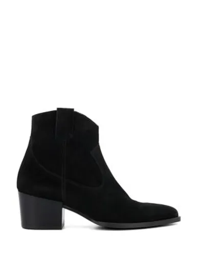Dune London Womens Suede Cow Boys Block Heel Ankle Boots - 7 - Black, Black