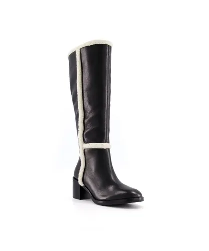 Dune London Womens TAWN Fluffy Trim Leather Boots - Black (archived)