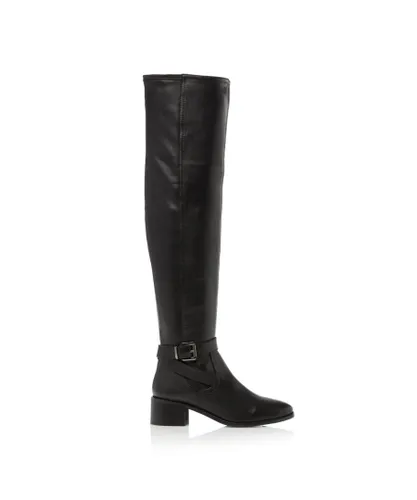 Dune London Womens TESLEY Buckle Detail Over Knee Stretch Boots - Black Leather