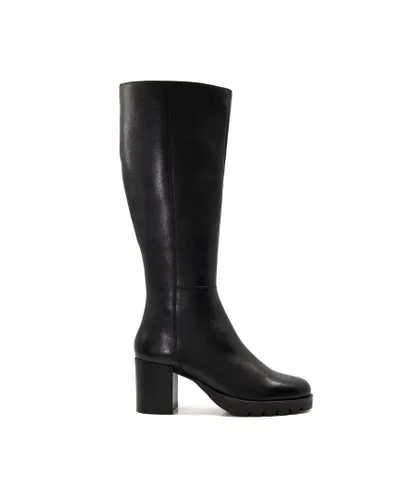 Dune London Womens TIDAL Block-Heel Leather Knee-High Boots - Black (archived)