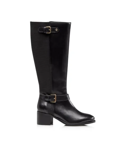 Dune London Womens TILDAS Buckle Strap Detail High Leg Boots - Black Leather